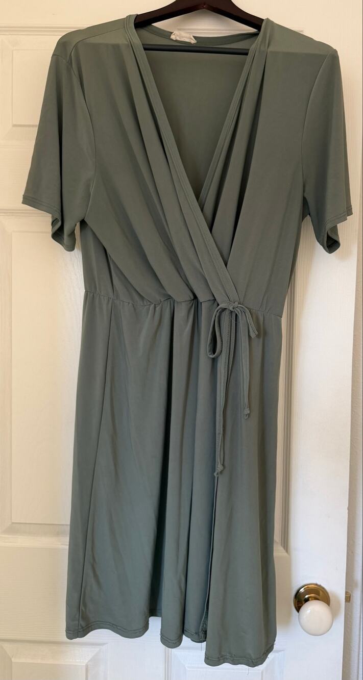 PINC Sage Green Faux Wrap Dress Short Sleeve Tie Waist PINC Women’s 3X